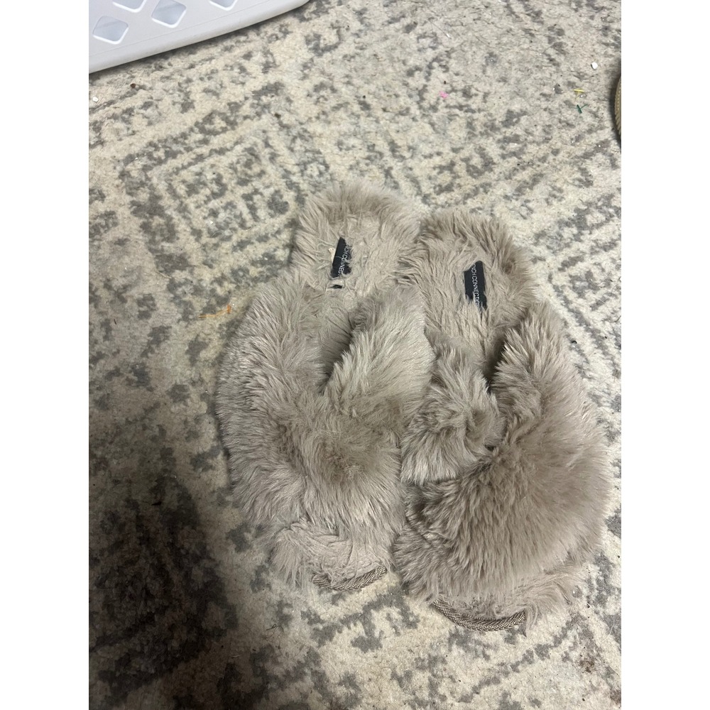 French Connection Womens Faux Fur Slide Slippers Taupe Tan Shaggy XL 11-12